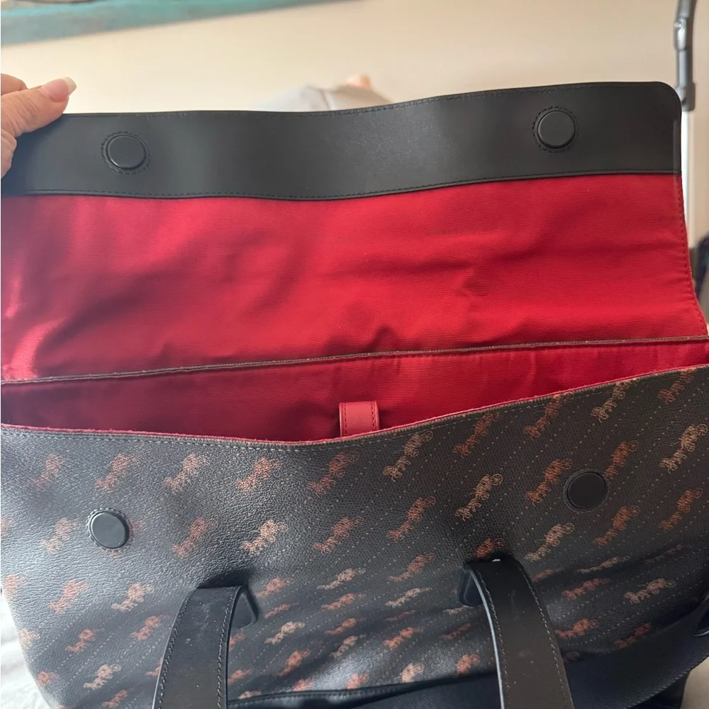 Coach Black Leather & Brown Signature Men’s Briefcase with Strap - Picture 3 of 4